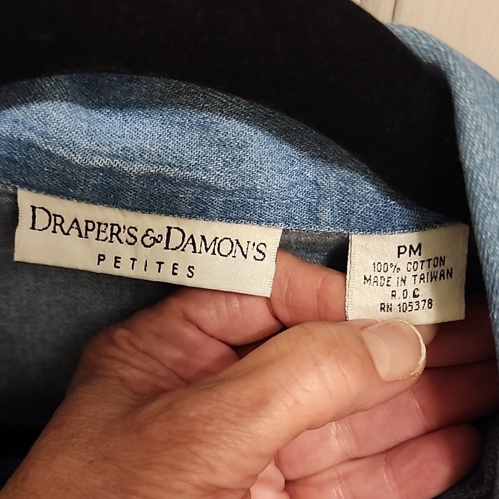 Draper's & Damon's Denim Shirt‎ PM Blue Floral Embroidered Cottagecore Vintage - Picture 3 of 6